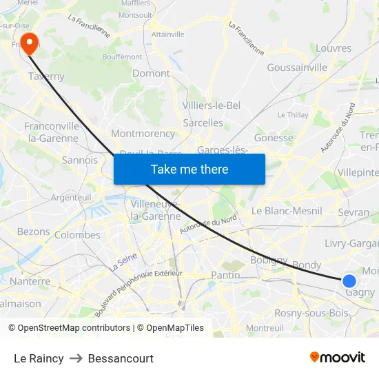 Le Raincy to Bessancourt map