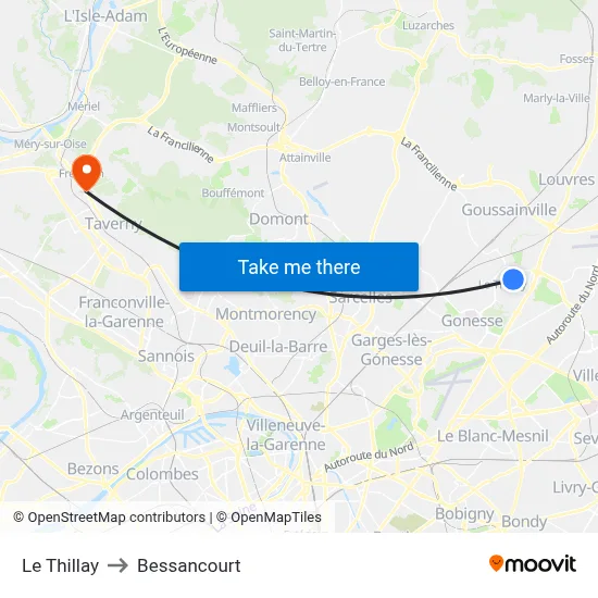 Le Thillay to Bessancourt map