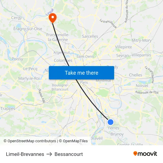 Limeil-Brevannes to Bessancourt map