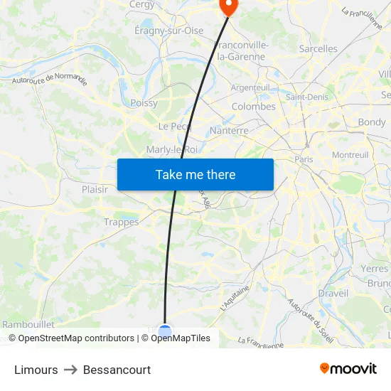 Limours to Bessancourt map