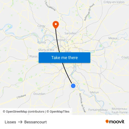 Lisses to Bessancourt map