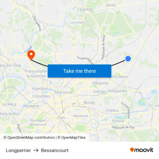 Longperrier to Bessancourt map