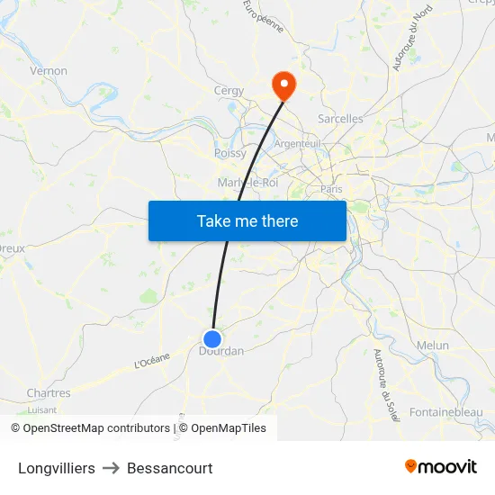 Longvilliers to Bessancourt map