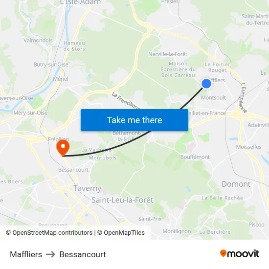 Maffliers to Bessancourt map