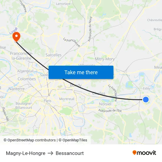 Magny-Le-Hongre to Bessancourt map