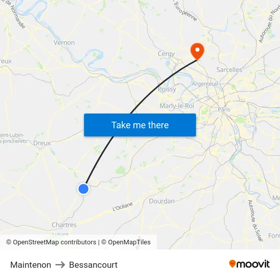 Maintenon to Bessancourt map