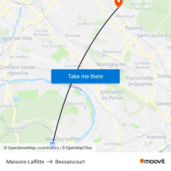 Maisons-Laffitte to Bessancourt map