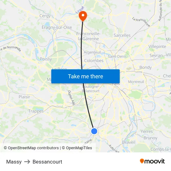 Massy to Bessancourt map