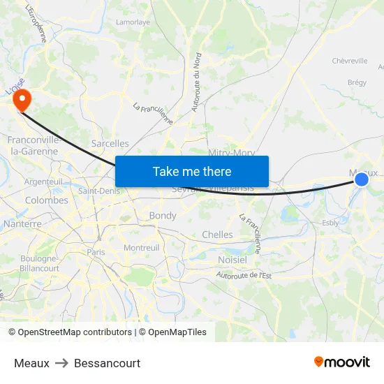 Meaux to Bessancourt map