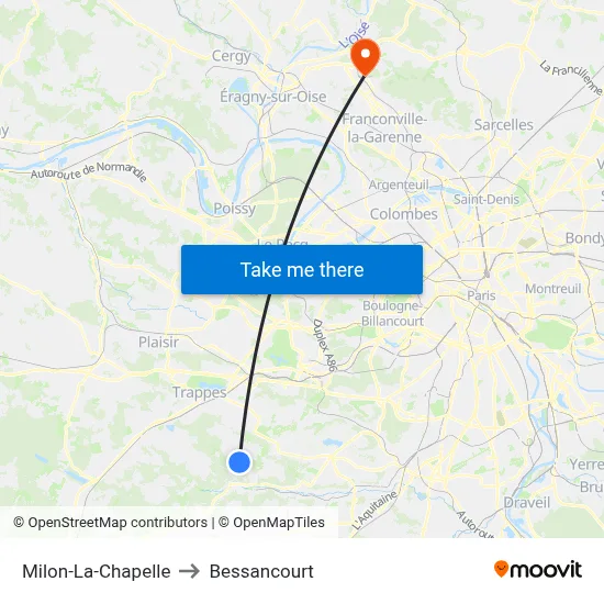 Milon-La-Chapelle to Bessancourt map