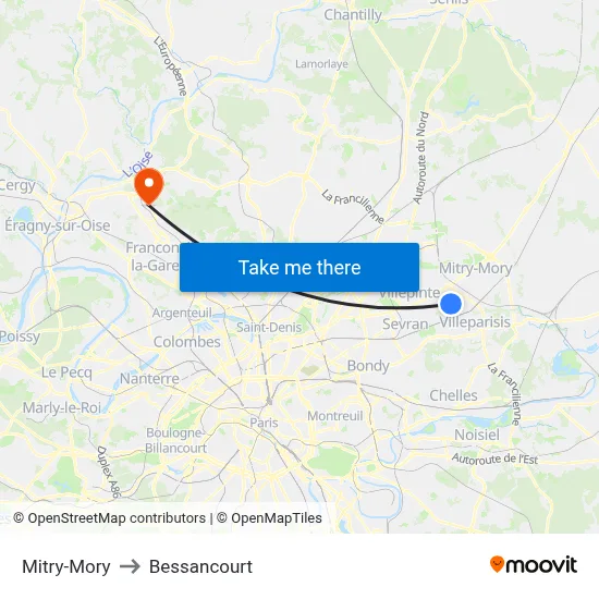 Mitry-Mory to Bessancourt map