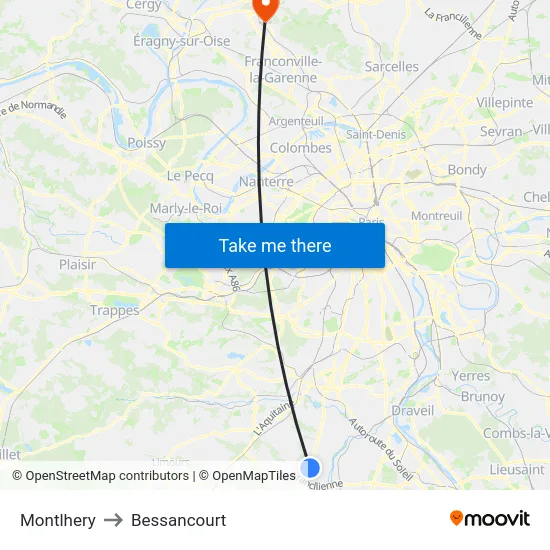 Montlhery to Bessancourt map