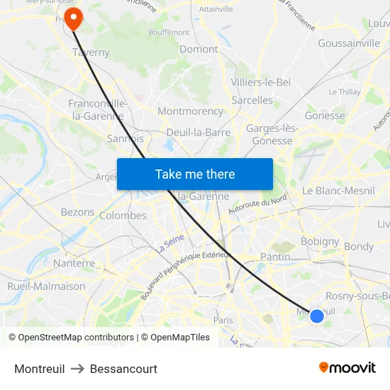 Montreuil to Bessancourt map