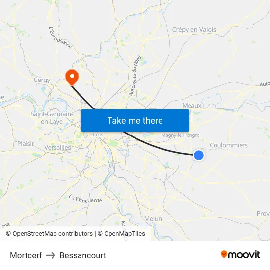 Mortcerf to Bessancourt map