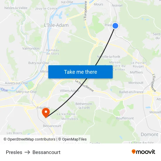 Presles to Bessancourt map