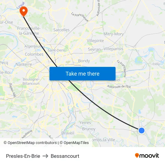 Presles-En-Brie to Bessancourt map