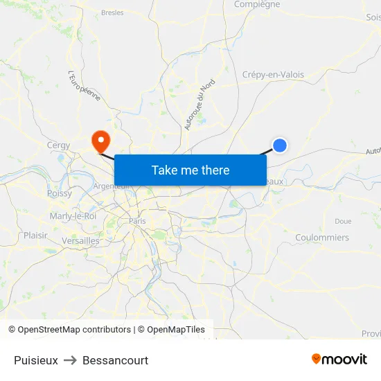 Puisieux to Bessancourt map