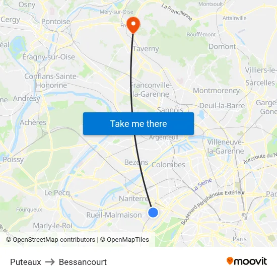 Puteaux to Bessancourt map