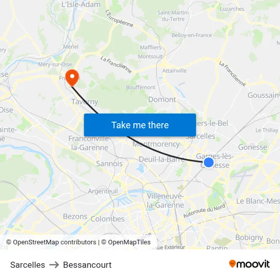 Sarcelles to Bessancourt map