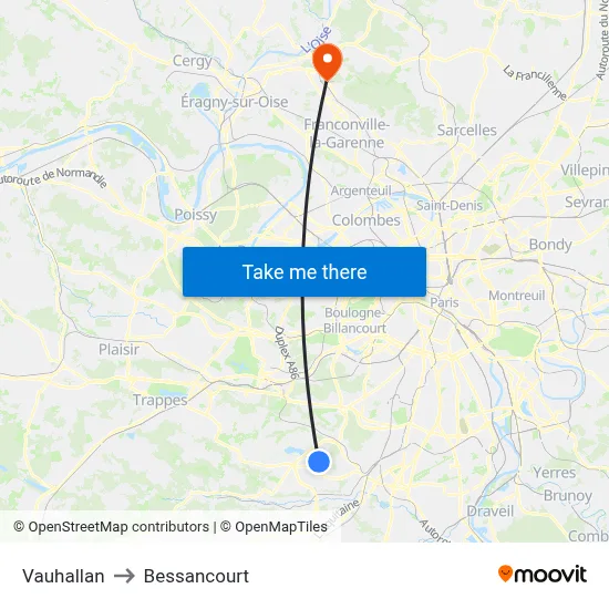 Vauhallan to Bessancourt map