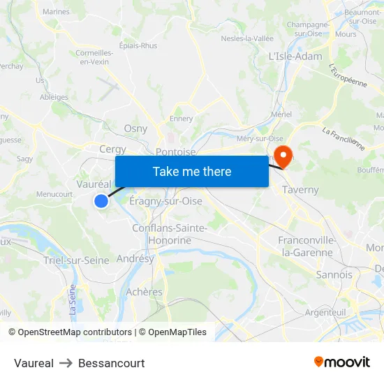 Vaureal to Bessancourt map