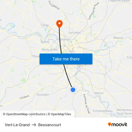 Vert-Le-Grand to Bessancourt map