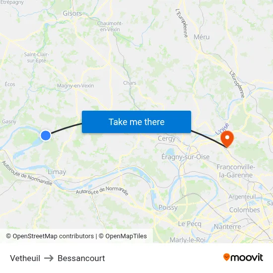 Vetheuil to Bessancourt map