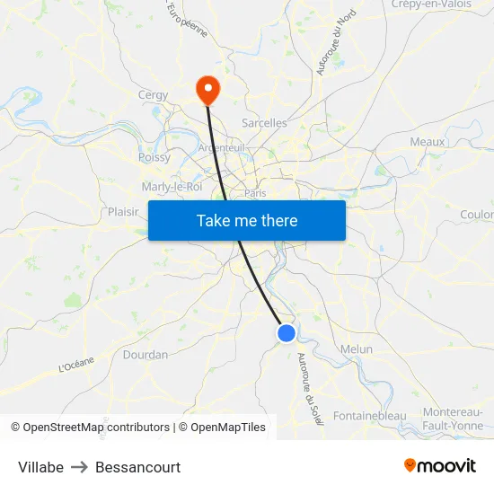 Villabe to Bessancourt map