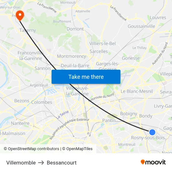 Villemomble to Bessancourt map