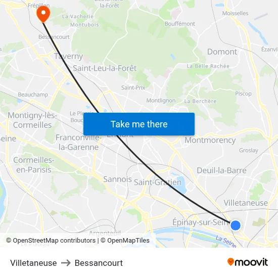 Villetaneuse to Bessancourt map