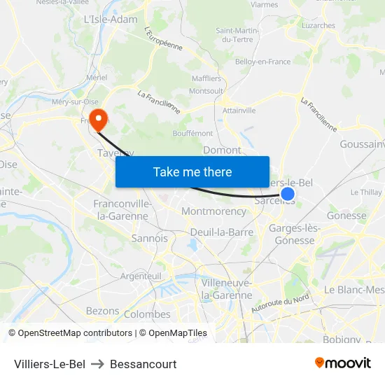 Villiers-Le-Bel to Bessancourt map