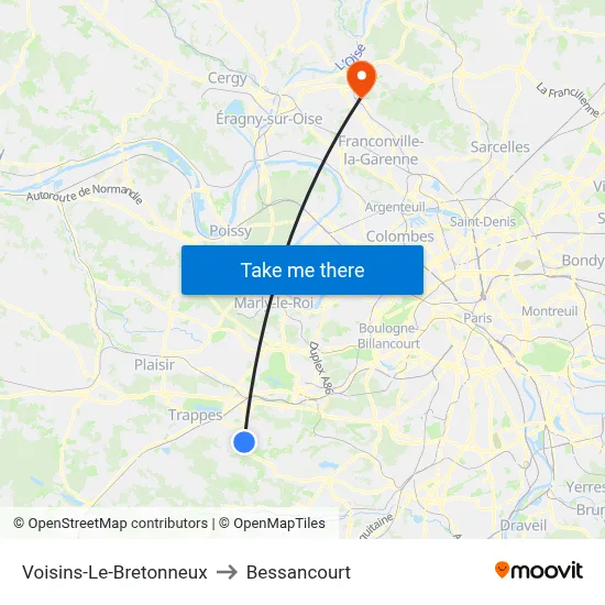Voisins-Le-Bretonneux to Bessancourt map