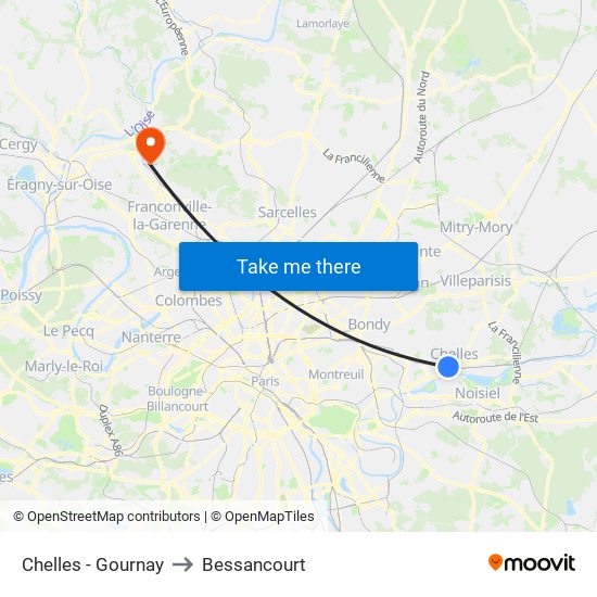 Chelles - Gournay to Bessancourt map