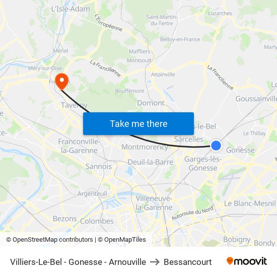 Villiers-Le-Bel - Gonesse - Arnouville to Bessancourt map