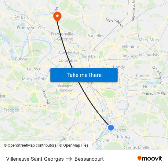 Villeneuve-Saint-Georges to Bessancourt map
