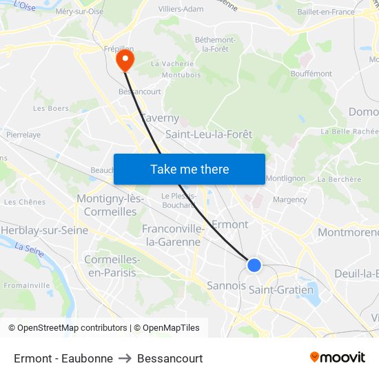 Ermont - Eaubonne to Bessancourt map