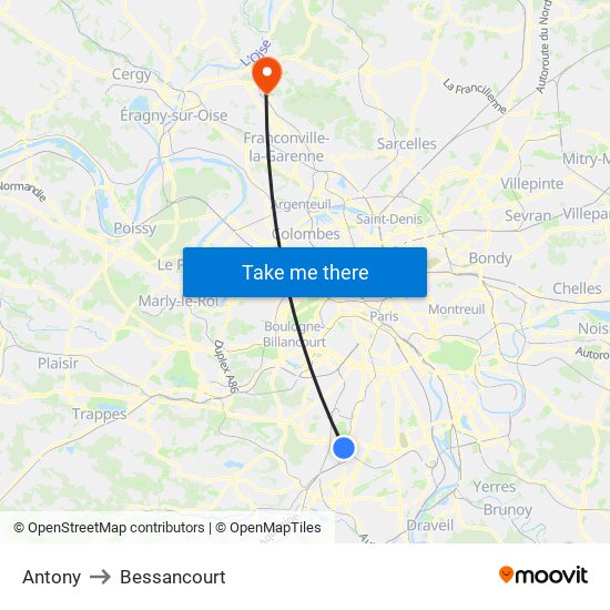 Antony to Bessancourt map