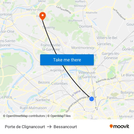 Porte de Clignancourt to Bessancourt map