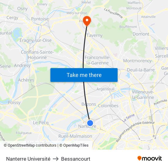 Nanterre Université to Bessancourt map
