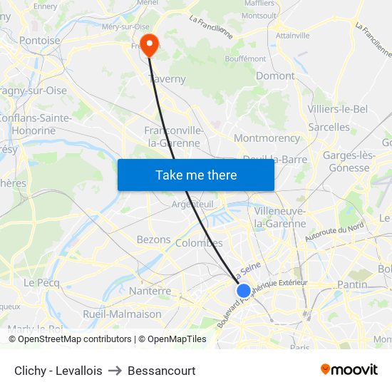 Clichy - Levallois to Bessancourt map