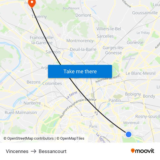 Vincennes to Bessancourt map