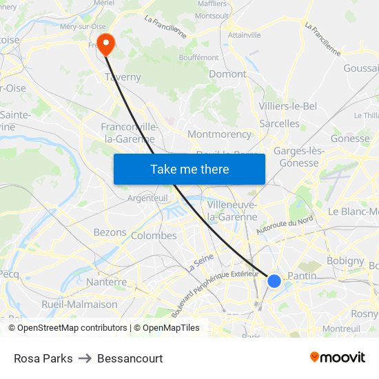 Rosa Parks to Bessancourt map