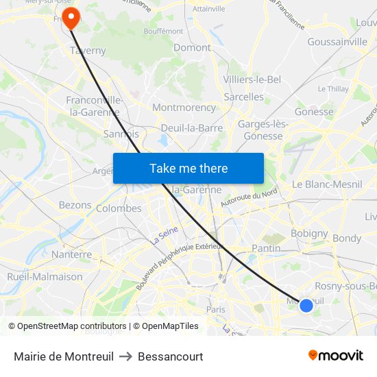 Mairie de Montreuil to Bessancourt map