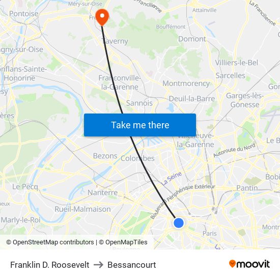 Franklin D. Roosevelt to Bessancourt map