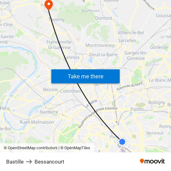 Bastille to Bessancourt map