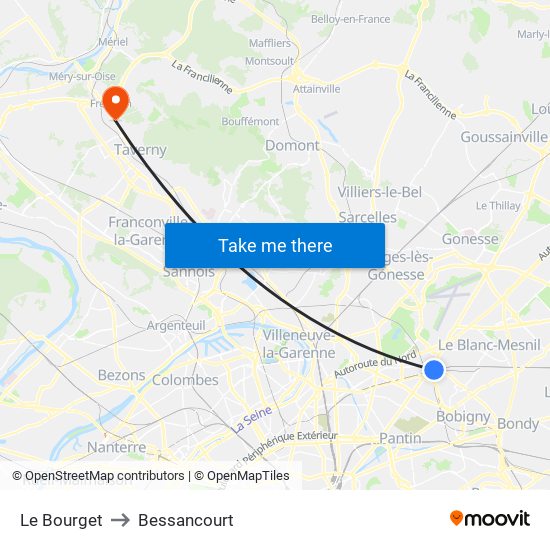 Le Bourget to Bessancourt map