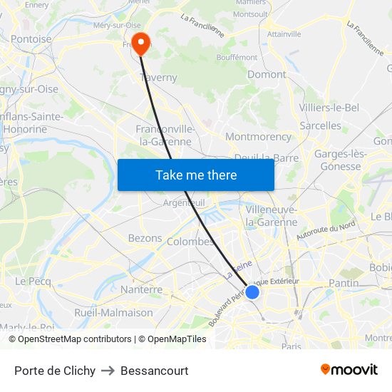 Porte de Clichy to Bessancourt map