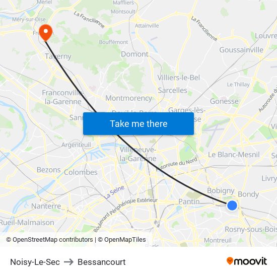 Noisy-Le-Sec to Bessancourt map