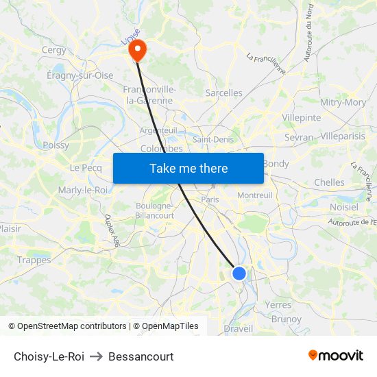 Choisy-Le-Roi to Bessancourt map