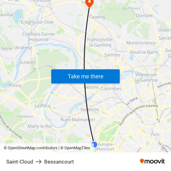 Saint-Cloud to Bessancourt map